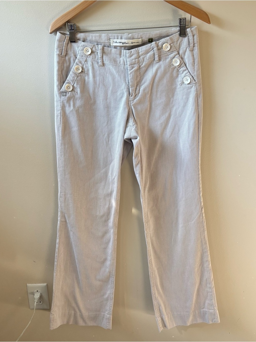 Christopher Blue Cream Pinstripe Pants